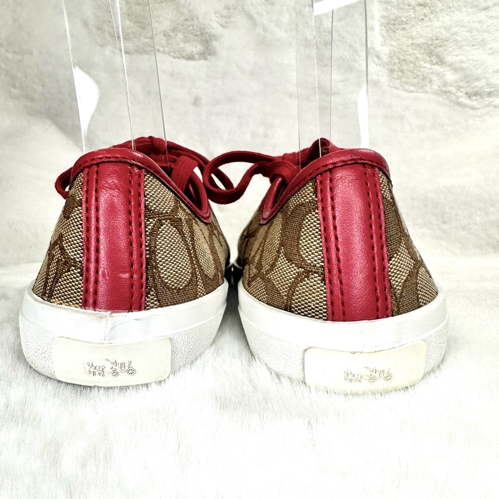 Coach Empire Outline Red & Tan Canvas Sneakers Size 8 - Picture 7 of 9